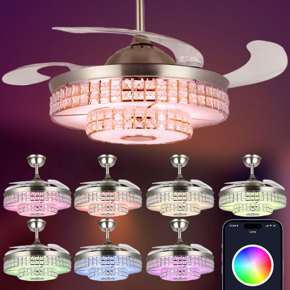 42" Simple Variable Frequency Crystal Bluetooth Ceiling Fan with Light DS-FH20