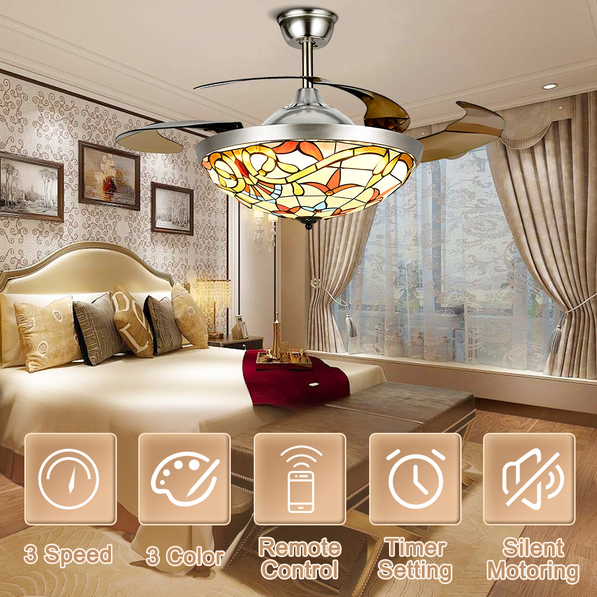 42" Vintage Invisible Ceiling Fan with Light DS-FZ168