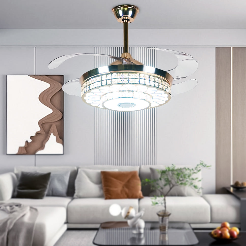 Bluetooth Crystal Ceiling Fans Light Kits Included Gold DS-FZ113