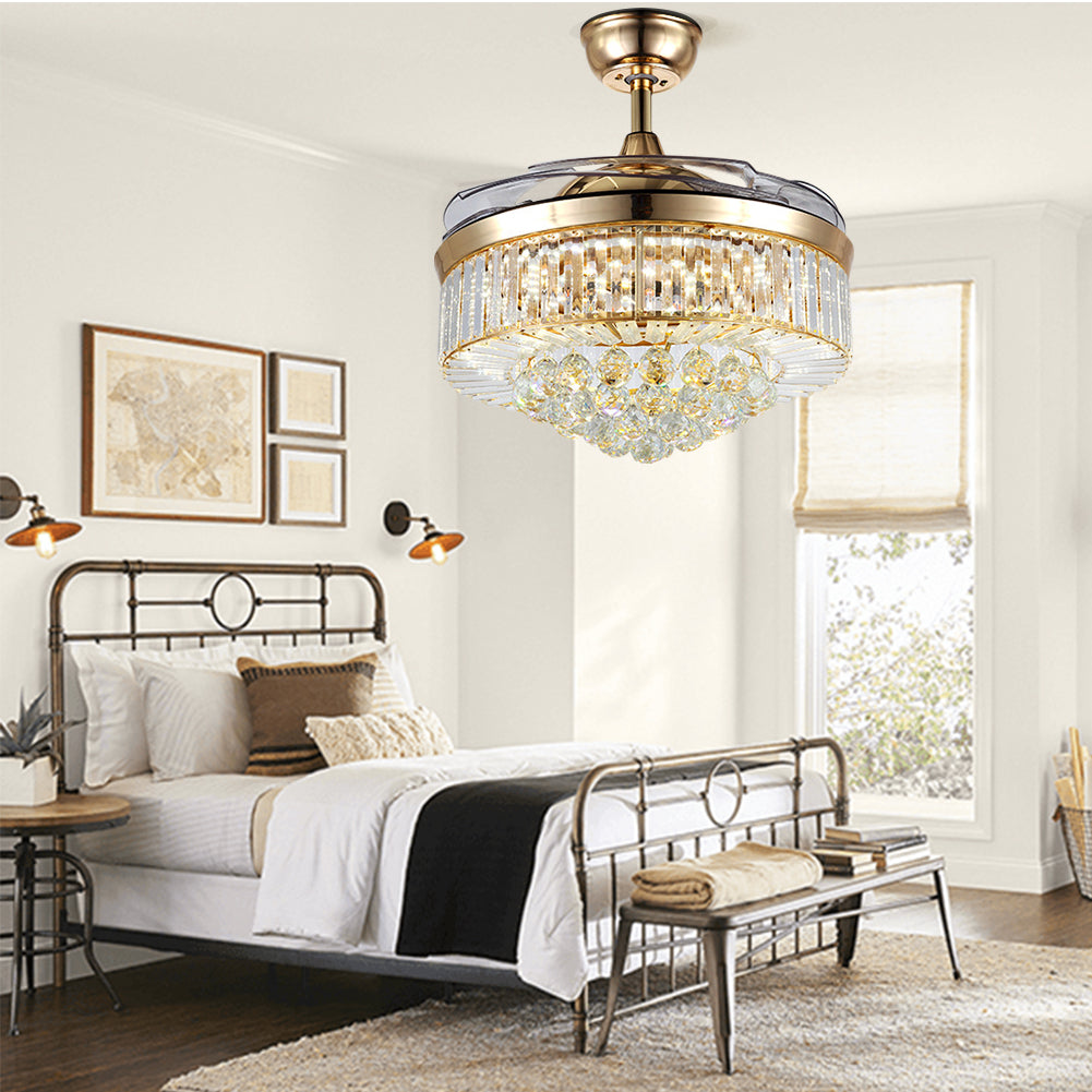 Retractable Fandelier Ceiling Fan Light Gold DS-LX58