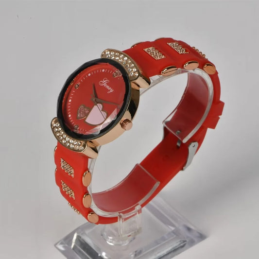 New Fashion Women's Watch,Red High end Silicone Strap with Diamonds, Japanese Quartz Waterproof Women's Watch, the Best Gift for Women