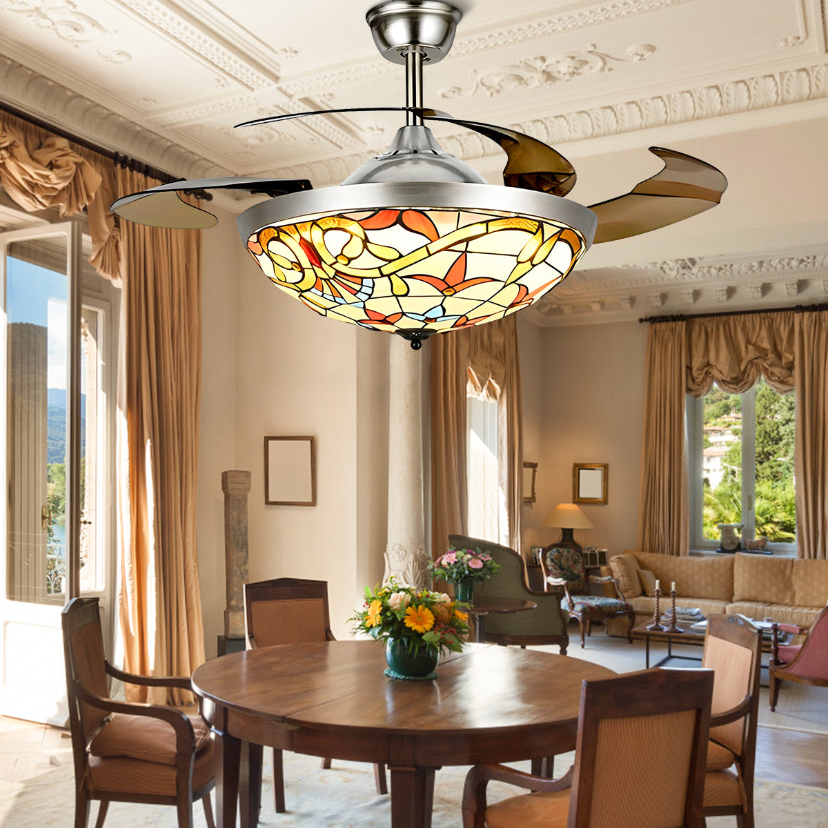 42" Vintage Invisible Ceiling Fan with Light DS-FZ168