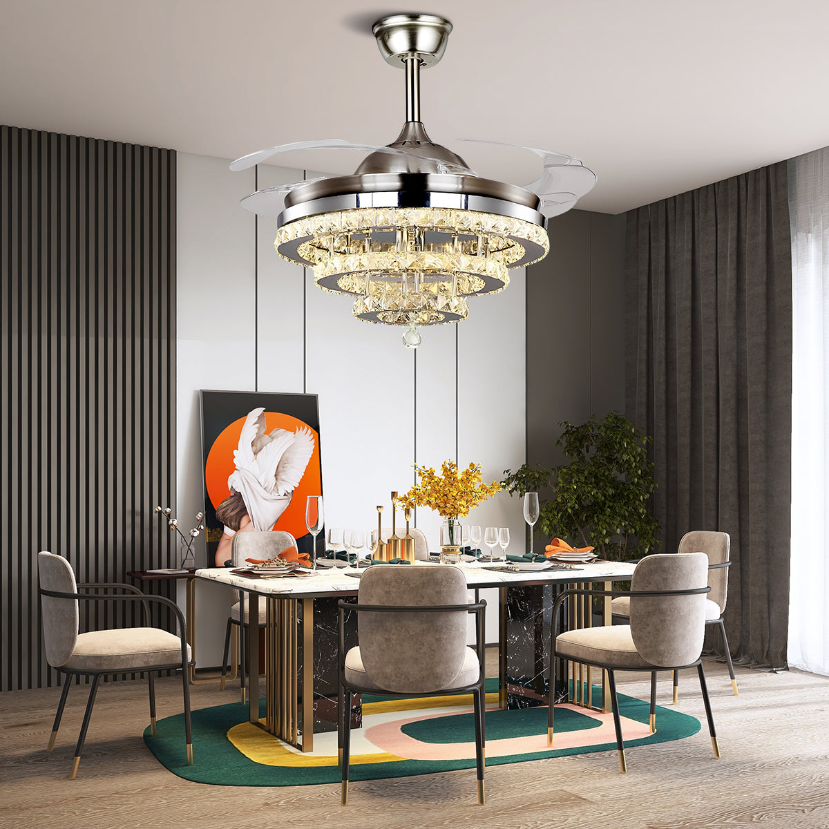 42" Silver Crystal Fan Chandelier DS-FZ103