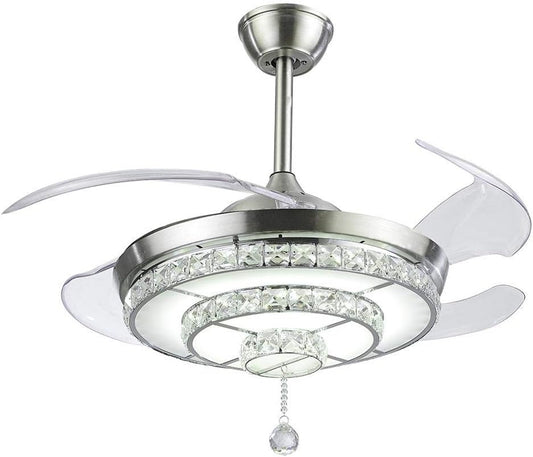 42 inch Modern Crystal Ceiling Fans Lights with Remote, Retractable Crystal Chandelier Ceiling Fan Lights