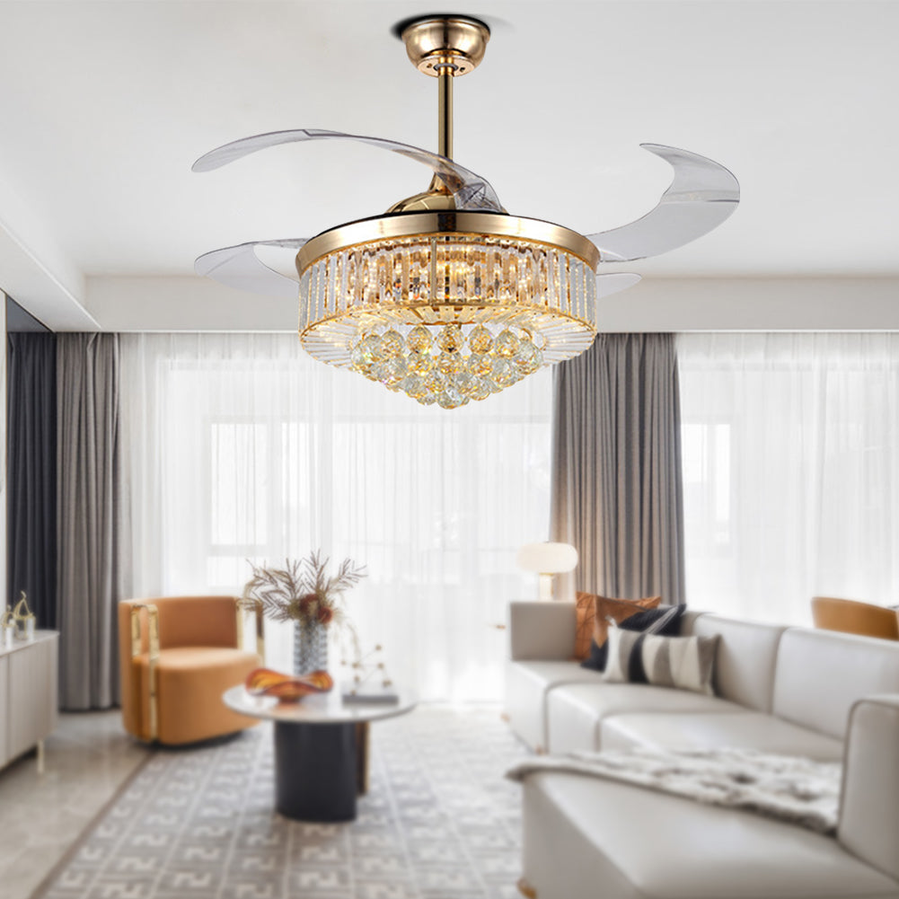 Retractable Fandelier Ceiling Fan Light Gold DS-LX58