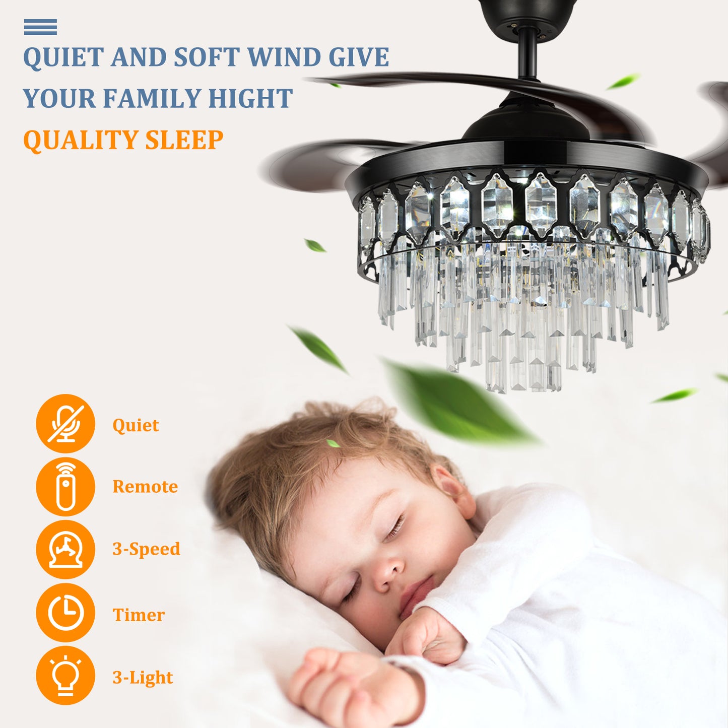 42" Black Crystal Celing Fan with LED Lights (110v) DS-FZ196