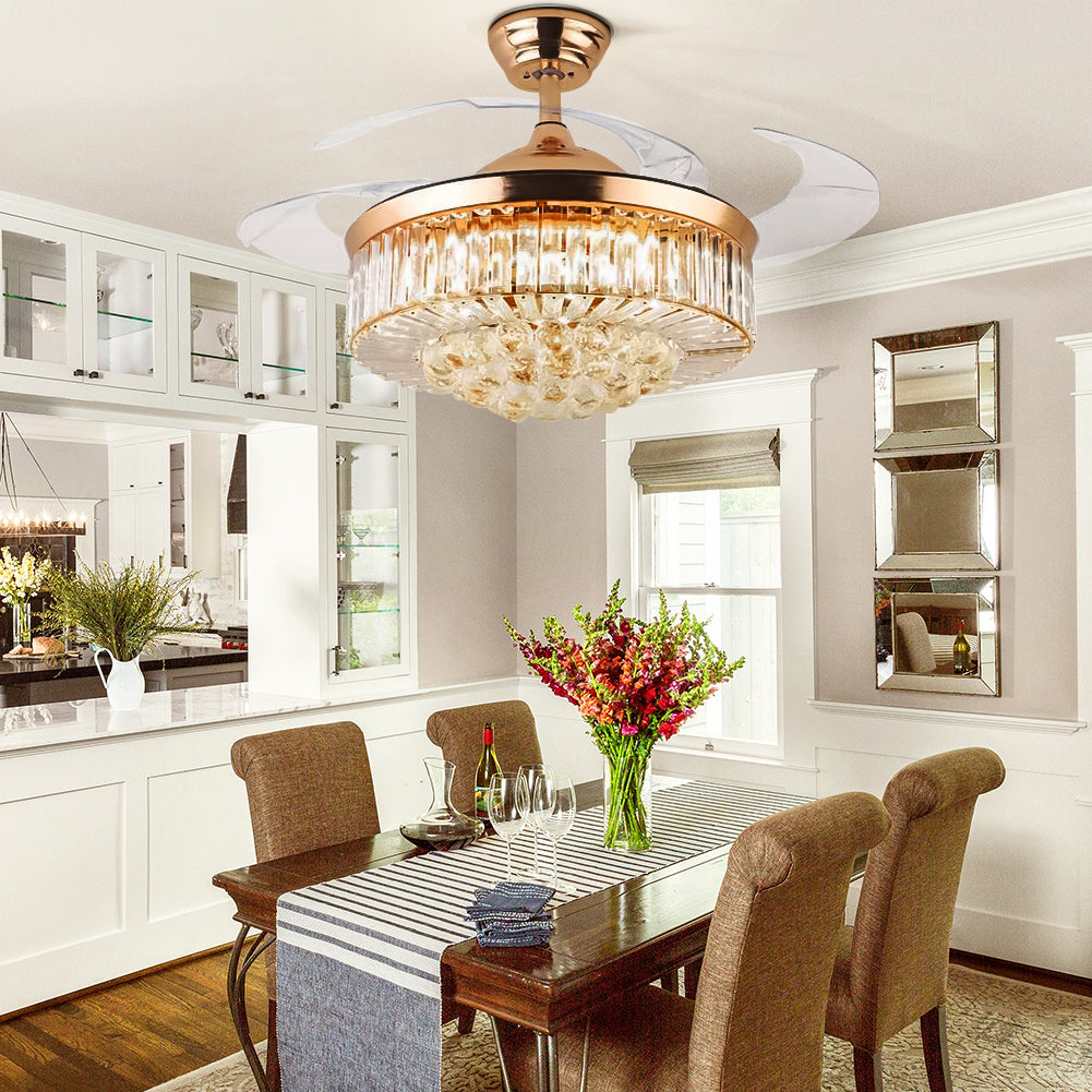 Retractable Fandelier Ceiling Fan Light Gold DS-LX58