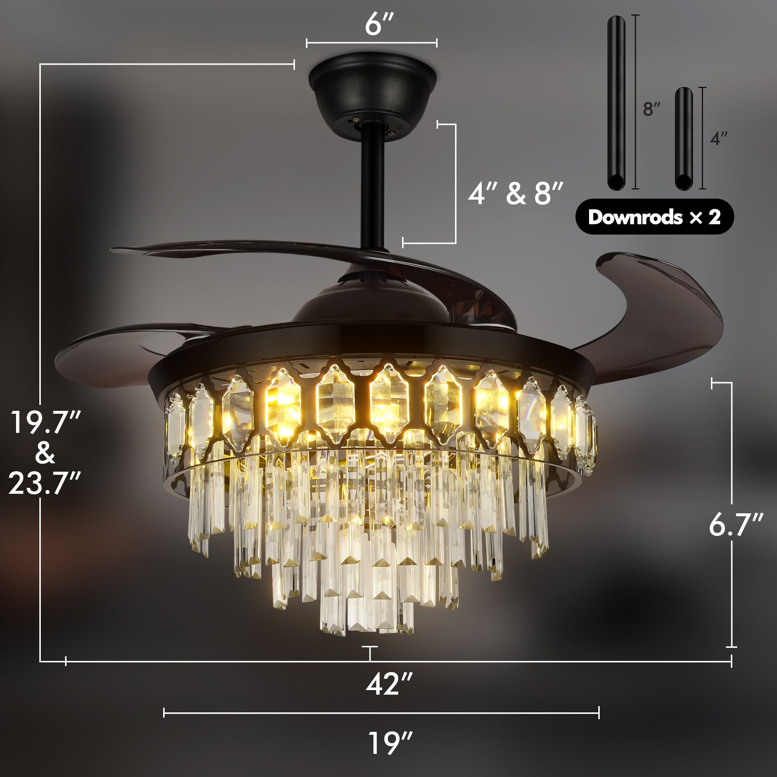 42" Black Crystal Celing Fan with LED Lights (110v) DS-FZ196