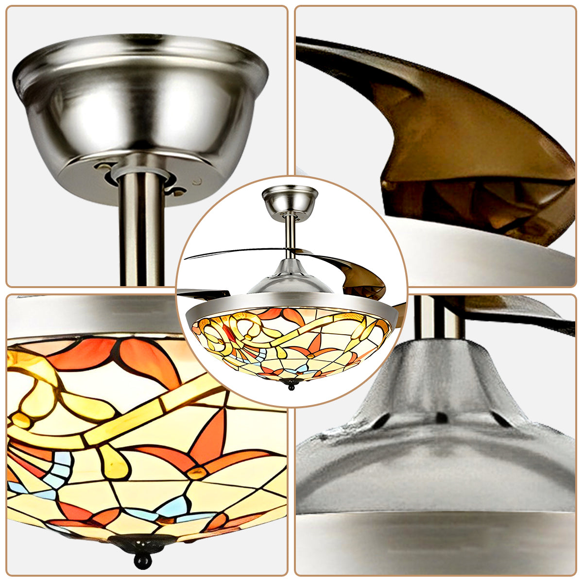 42" Vintage Invisible Ceiling Fan with Light DS-FZ168