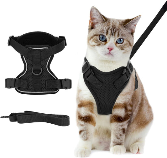 Cat Harness and Leash, with Soft Breathable Air Mesh, No Pull Walking Escape Proof Harness and Leash Set