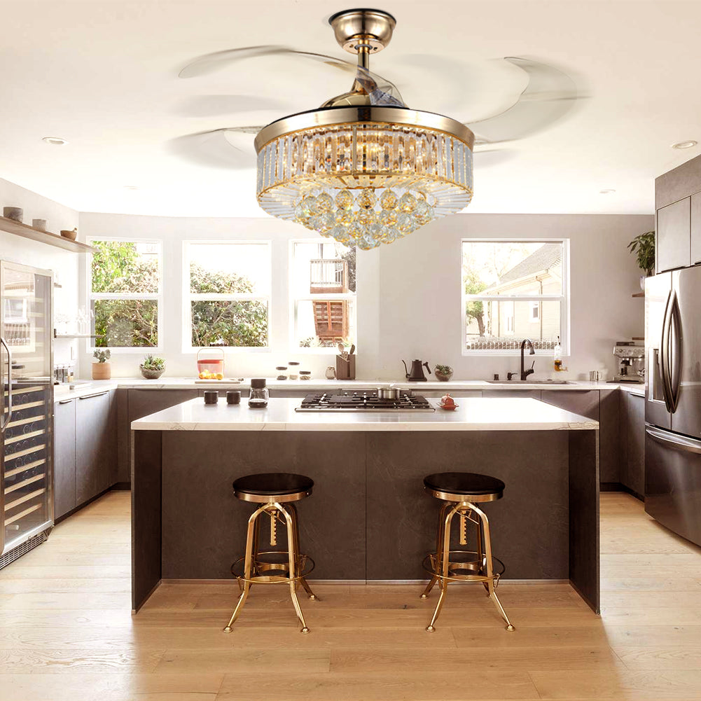 Retractable Fandelier Ceiling Fan Light Gold DS-LX58