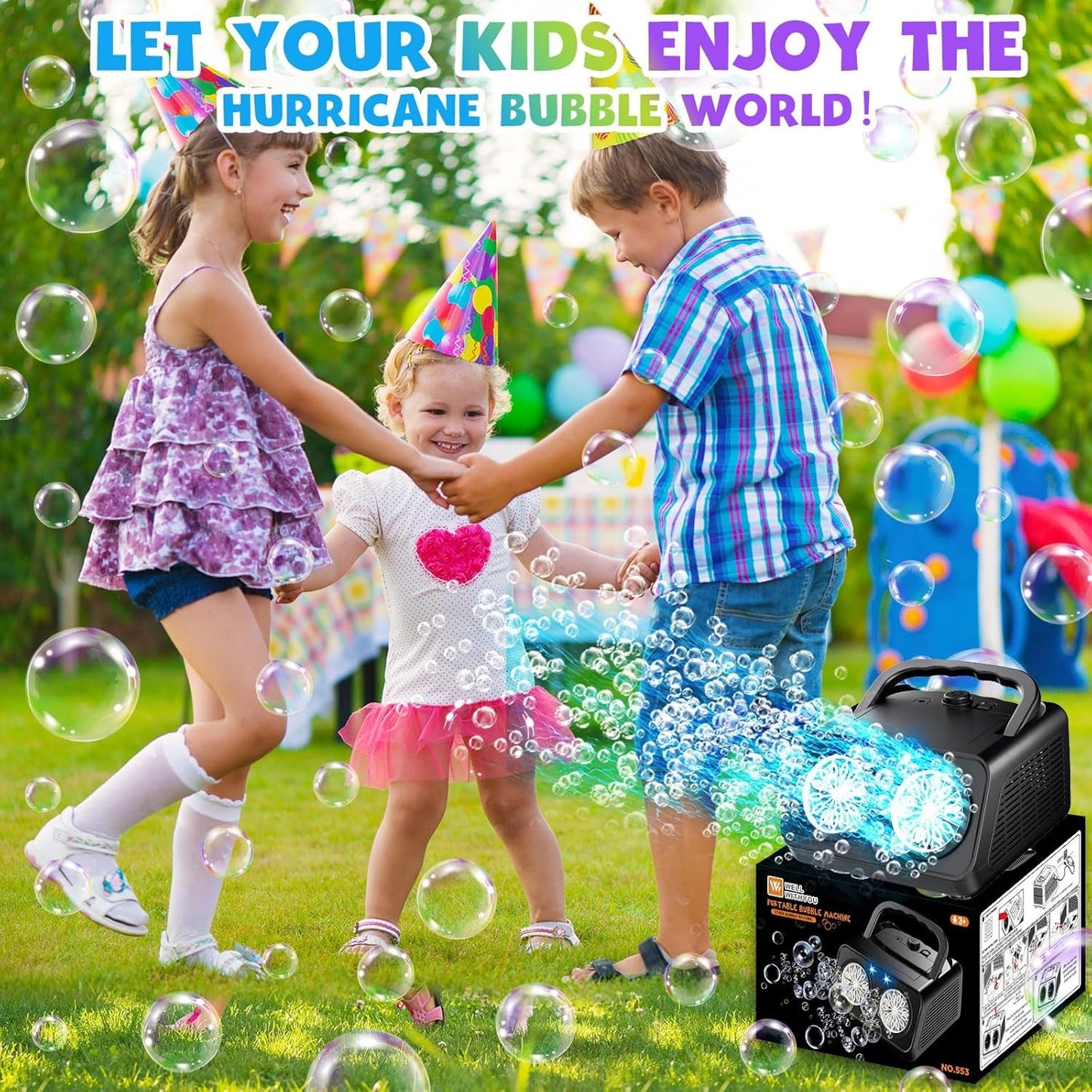 Durable Automatic Bubble Machine Blower for Kids with 2 Speed, Indoor Outdoor