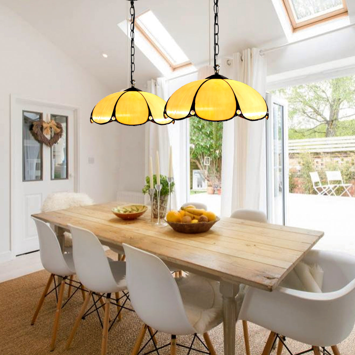 12" Ceiling Lighting Pumpkin Glass, Vintage Lotus Chandelier Adjustable Pendant Light Tiffany Fixture DS-DR29