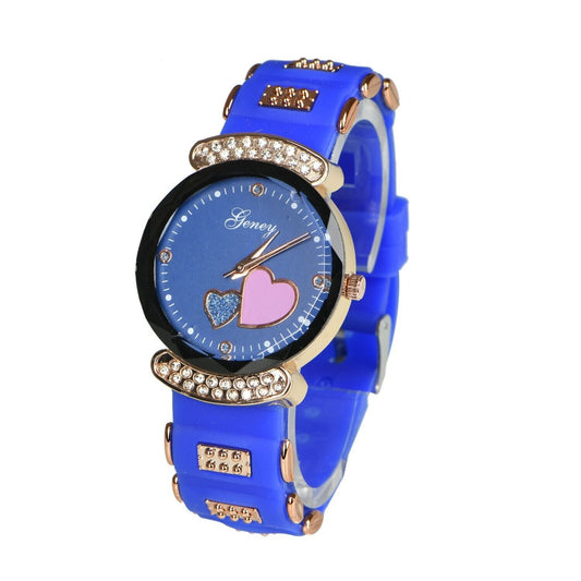 Women Silicone Band Analog Quartz Casual Watches Diamond Jelly Blue Color Gift