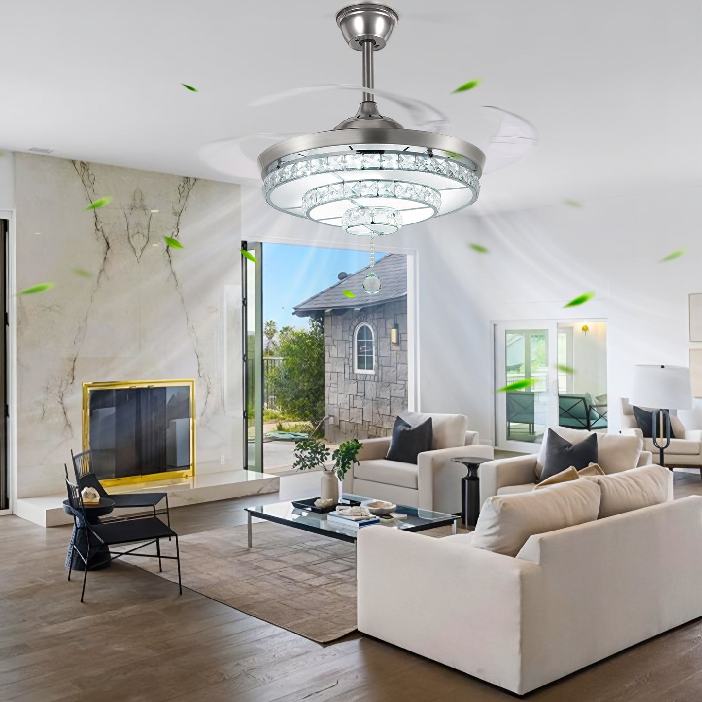 BIGBANBAN Crystal Ceiling Fan with Light and Remote Brush Nickel ELT286