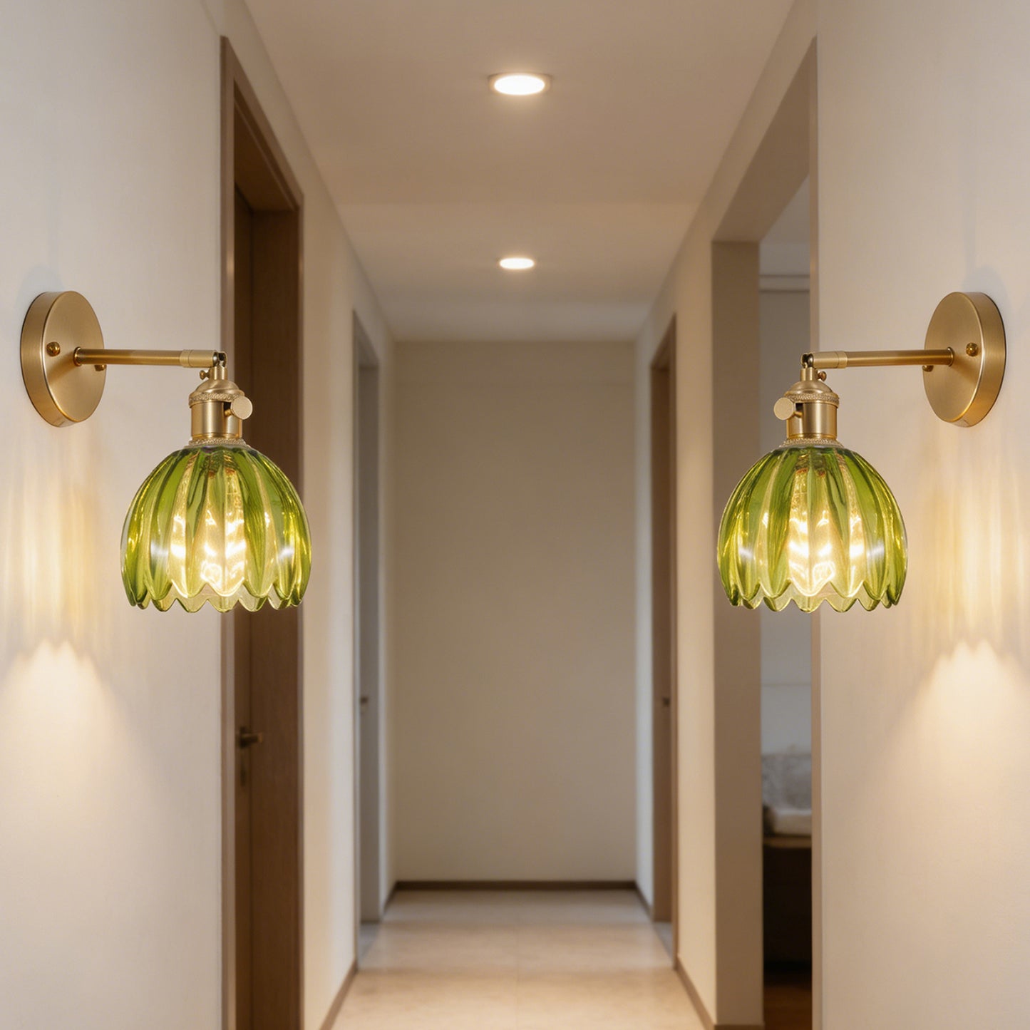 Green Glass Wall Sconce - Adjustable Brass Wall Light