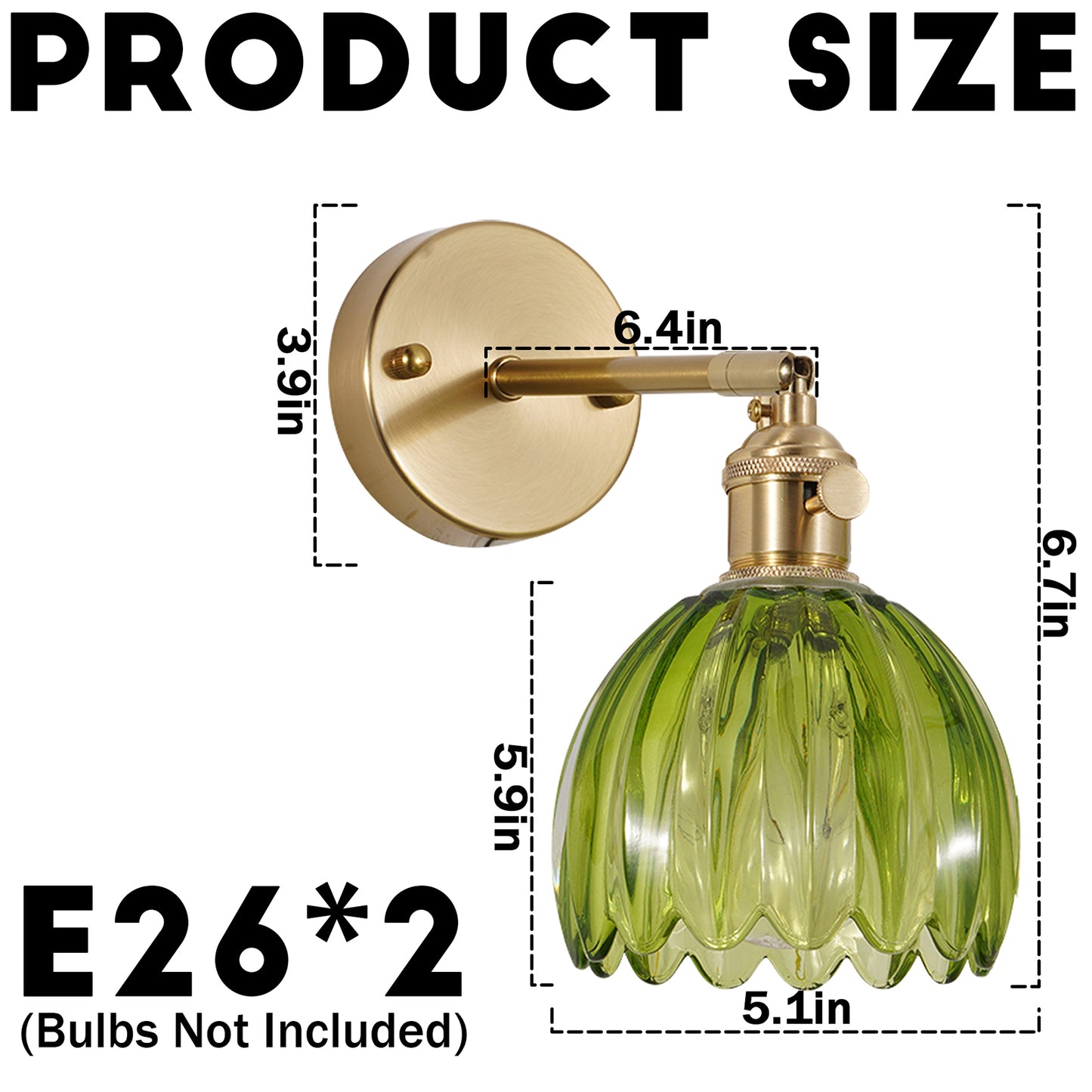 Green Glass Wall Sconce - Adjustable Brass Wall Light