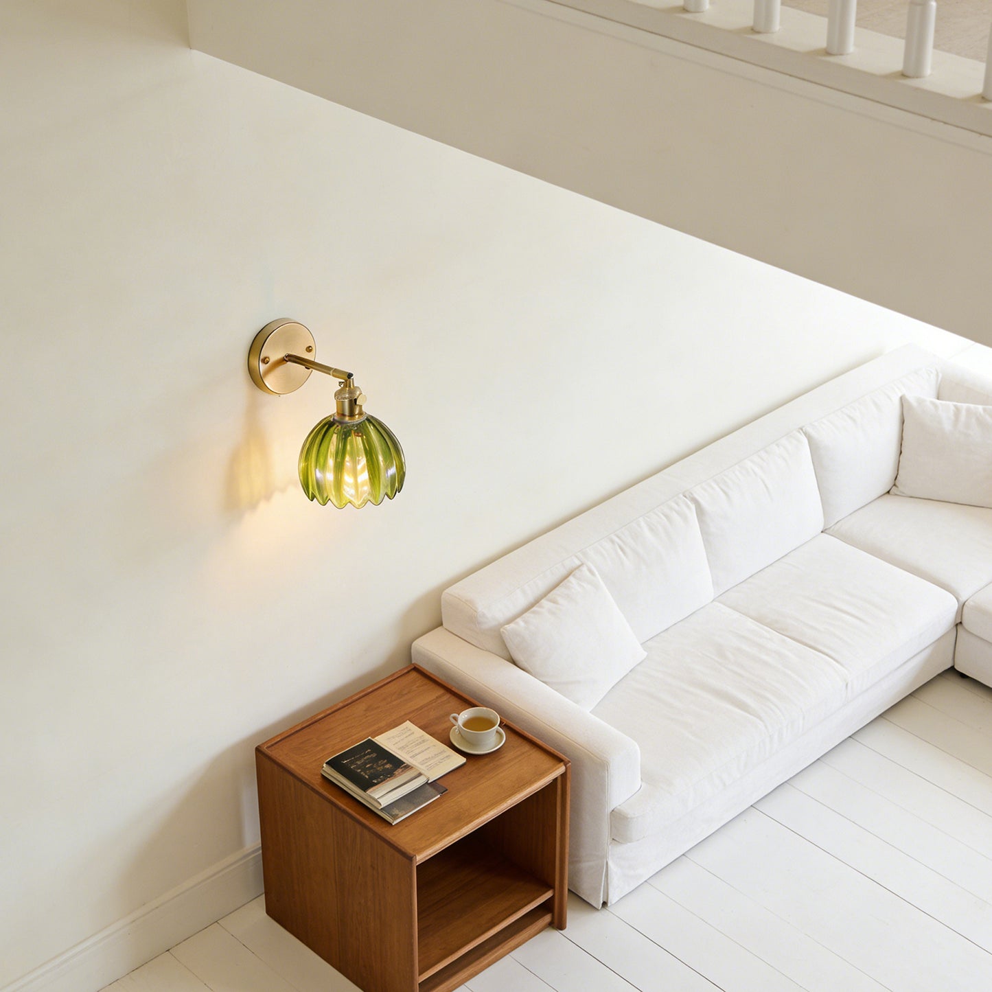 Green Glass Wall Sconce - Adjustable Brass Wall Light