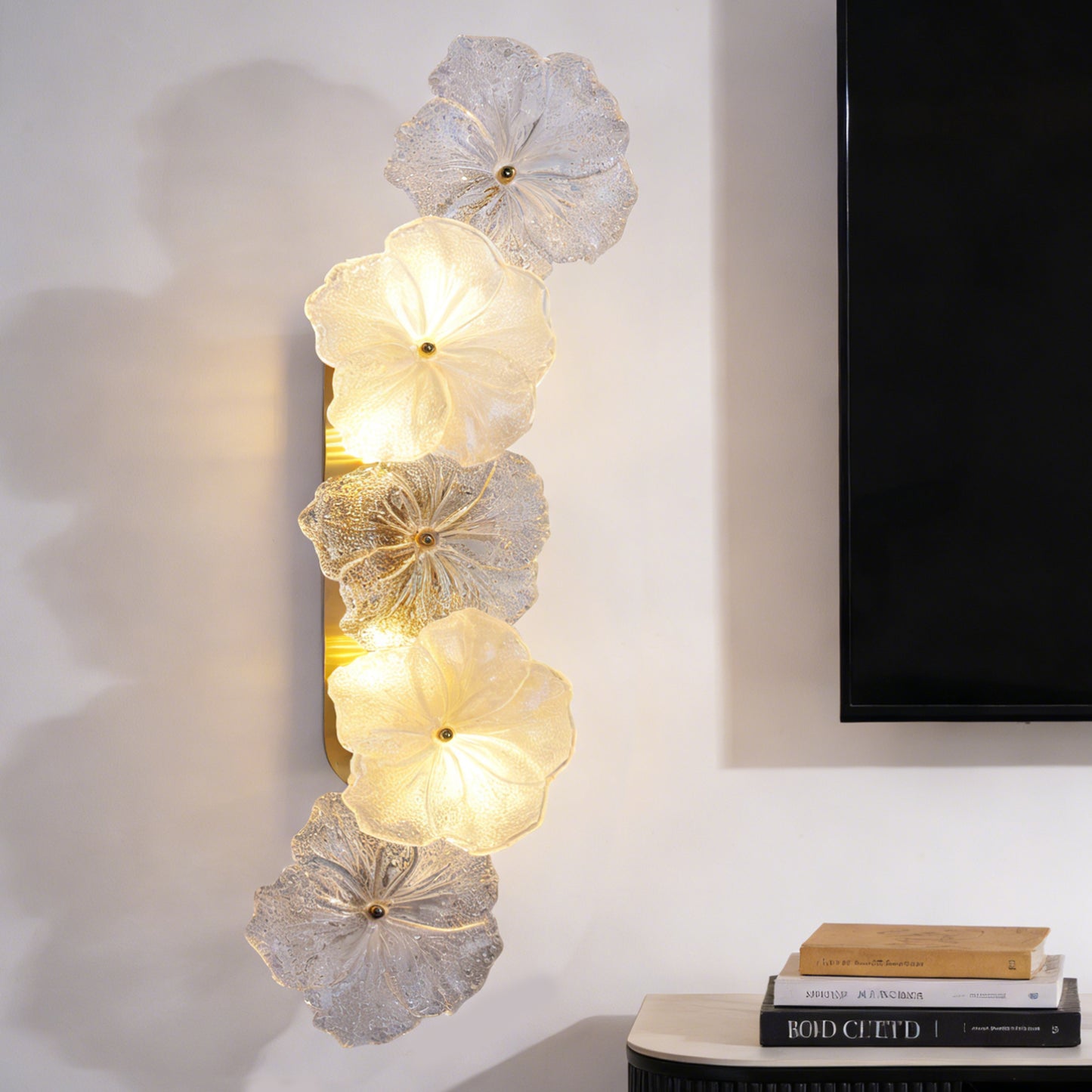 Modern Glass Flower Wall Sconce - Brass 3-Color Dimmable LED Wall Light (G9 Base)