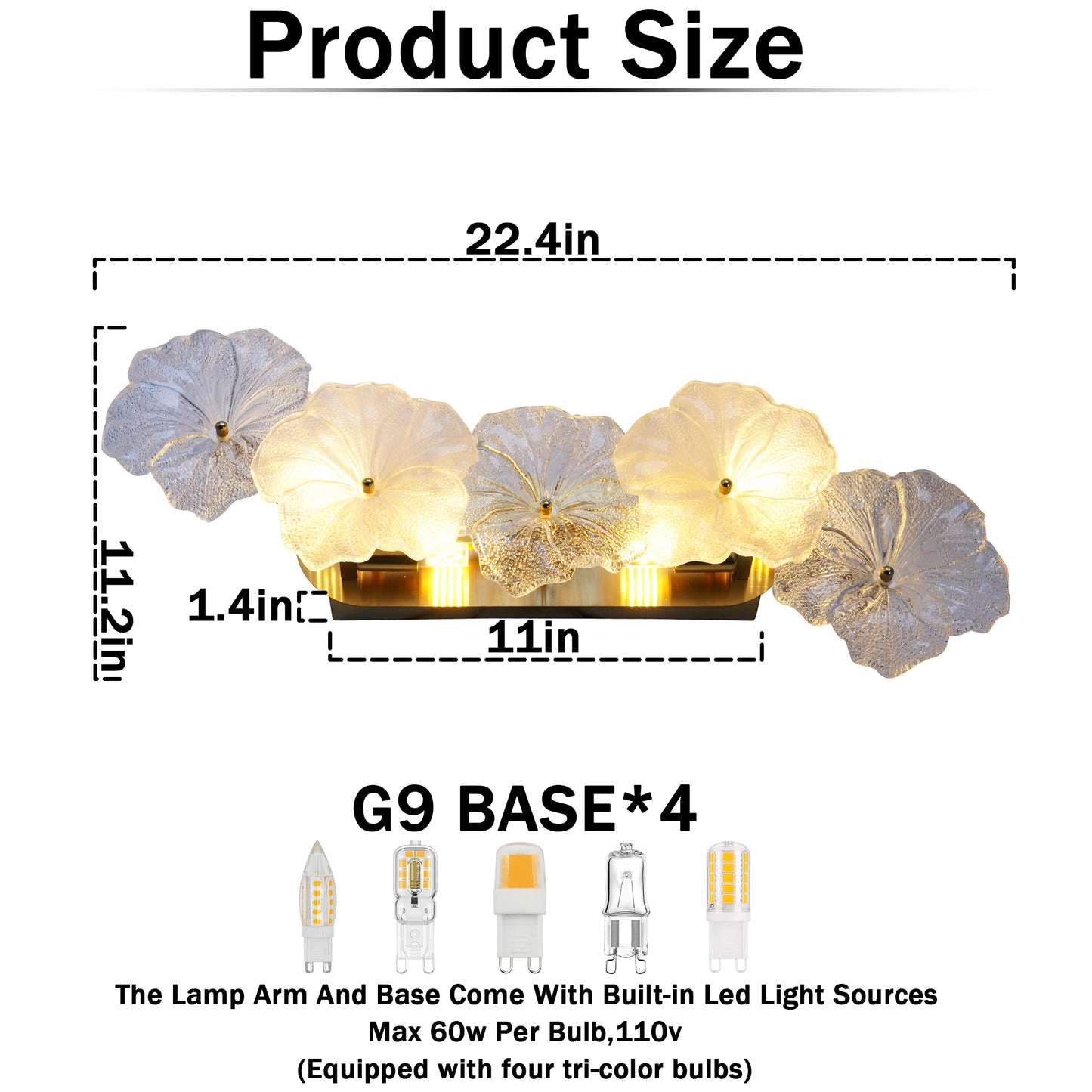 Modern Glass Flower Wall Sconce - Brass 3-Color Dimmable LED Wall Light (G9 Base)