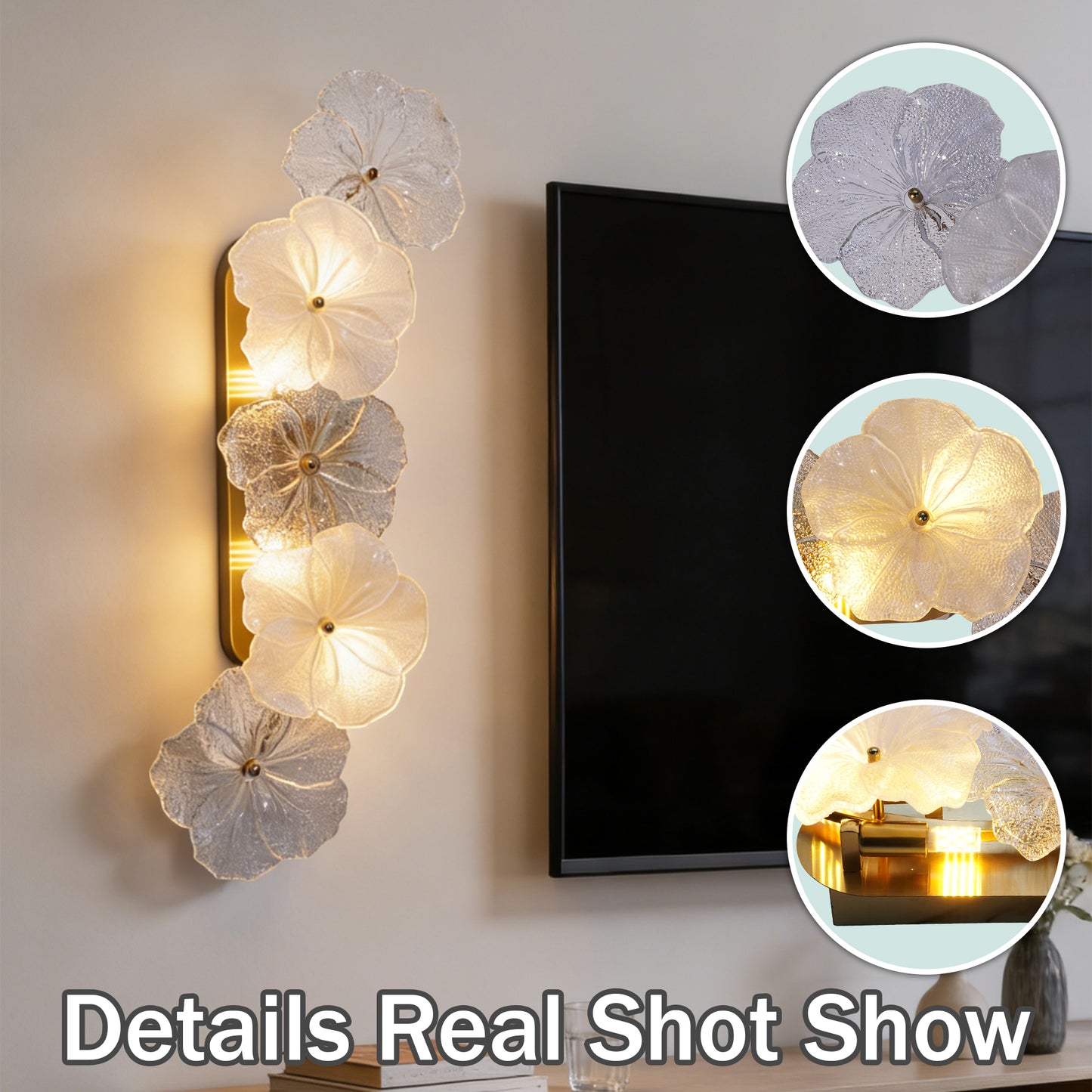 Modern Glass Flower Wall Sconce - Brass 3-Color Dimmable LED Wall Light (G9 Base)