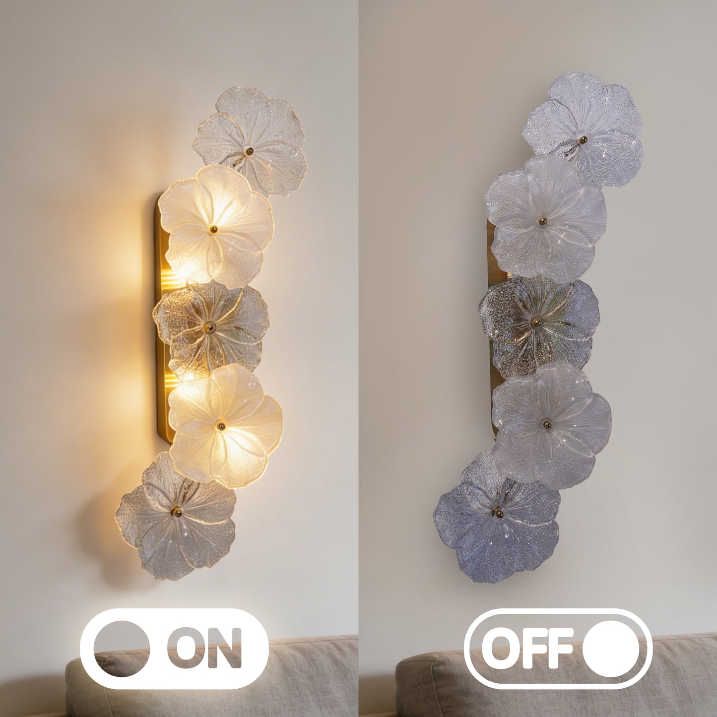 Modern Glass Flower Wall Sconce - Brass 3-Color Dimmable LED Wall Light (G9 Base)