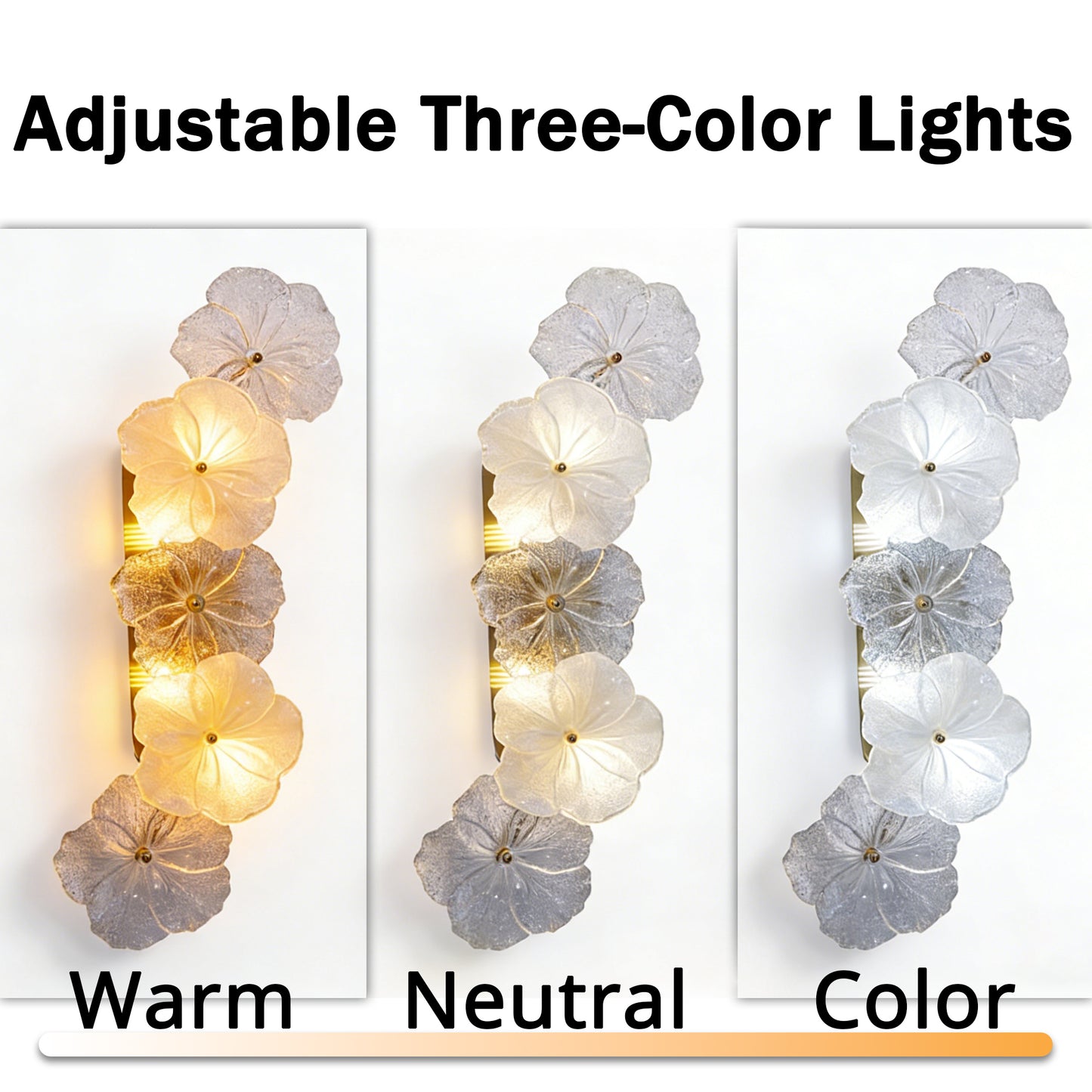 Modern Glass Flower Wall Sconce - Brass 3-Color Dimmable LED Wall Light (G9 Base)