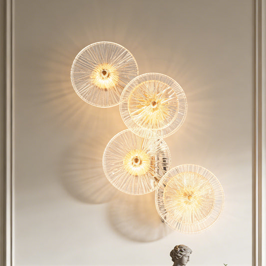 Modern 4-Head Gold & Ribbed Glass Wall Sconce - LED Wall Light Fixture