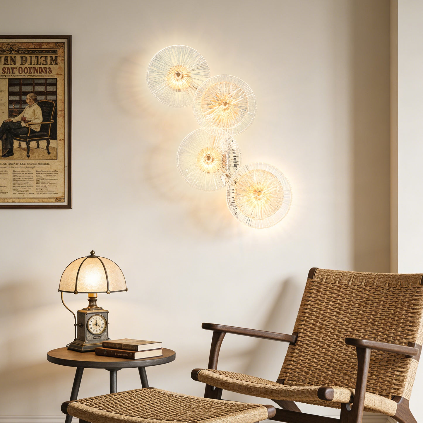 Modern 4-Head Gold & Ribbed Glass Wall Sconce - LED Wall Light Fixture