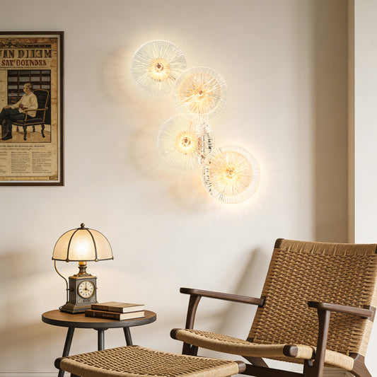 Modern 4-Head Gold & Ribbed Glass Wall Sconce - LED Wall Light Fixture