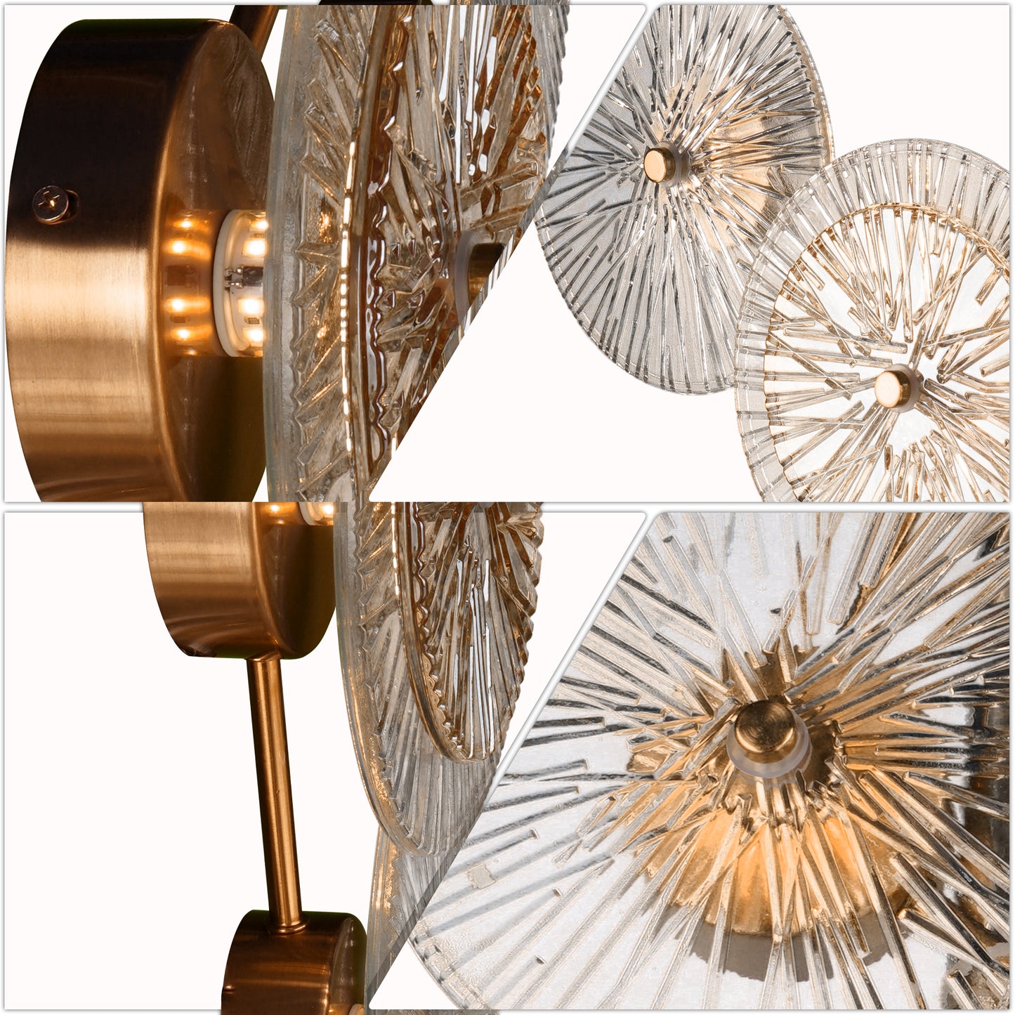 Modern 4-Head Gold & Ribbed Glass Wall Sconce - LED Wall Light Fixture