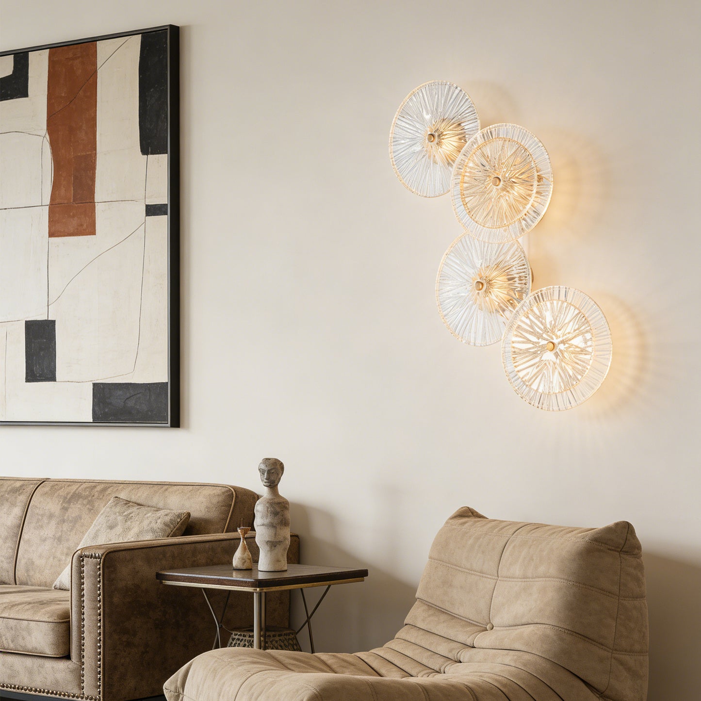 Modern 4-Head Gold & Ribbed Glass Wall Sconce - LED Wall Light Fixture