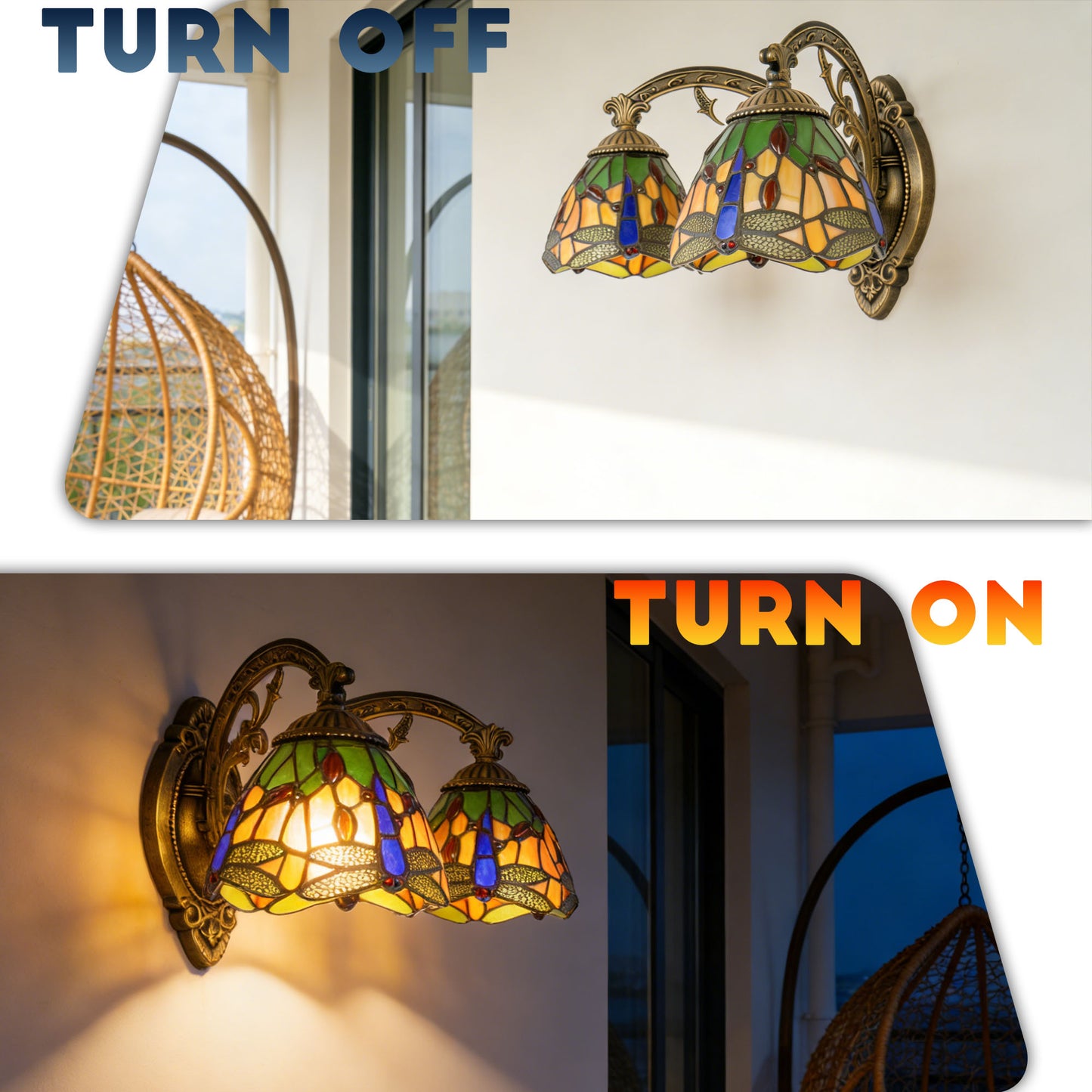 Tiffany Style Dragonfly Stained Glass 2-Light Wall Sconce - Antique Bronze Double E26 Wall Lamp