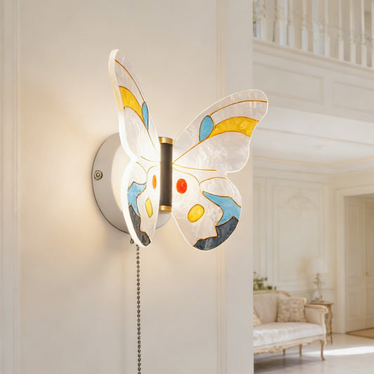 Colorful Butterfly LED Wall Sconce - 3-Color Dimmable Pull Chain Wall Light