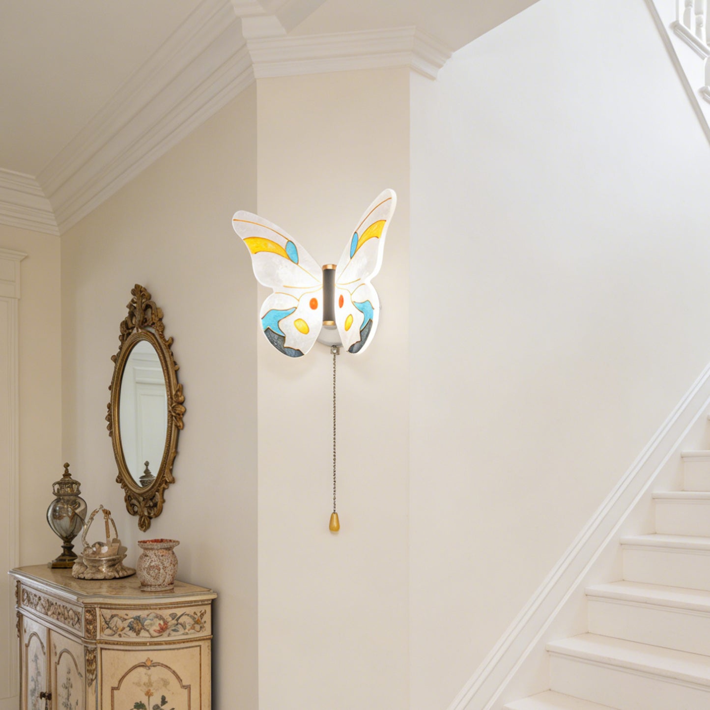 Colorful Butterfly LED Wall Sconce - 3-Color Dimmable Pull Chain Wall Light