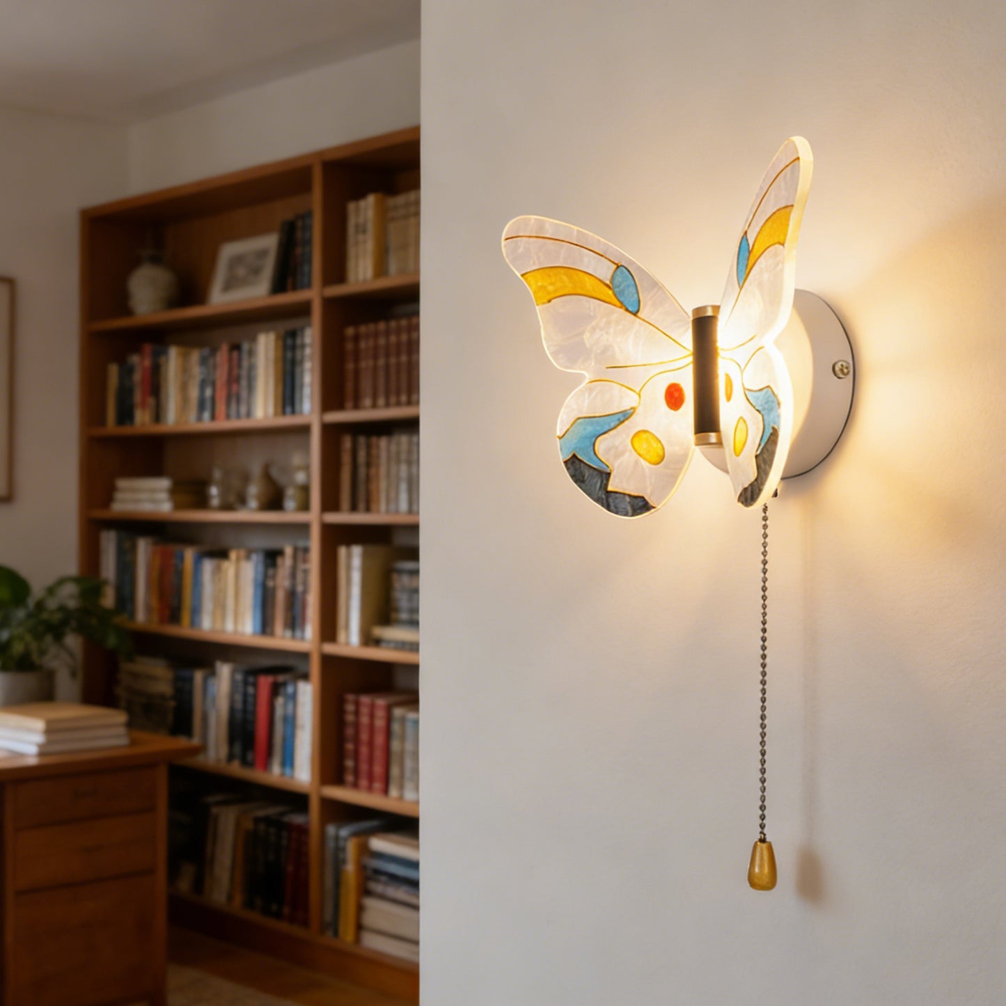 Colorful Butterfly LED Wall Sconce - 3-Color Dimmable Pull Chain Wall Light