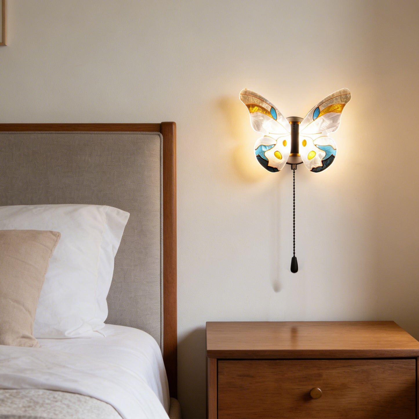 Colorful Butterfly LED Wall Sconce - 3-Color Dimmable Pull Chain Wall Light
