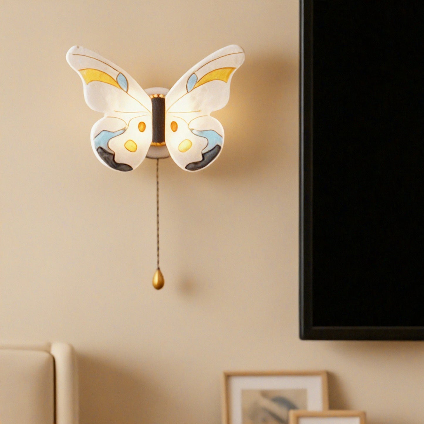 Colorful Butterfly LED Wall Sconce - 3-Color Dimmable Pull Chain Wall Light