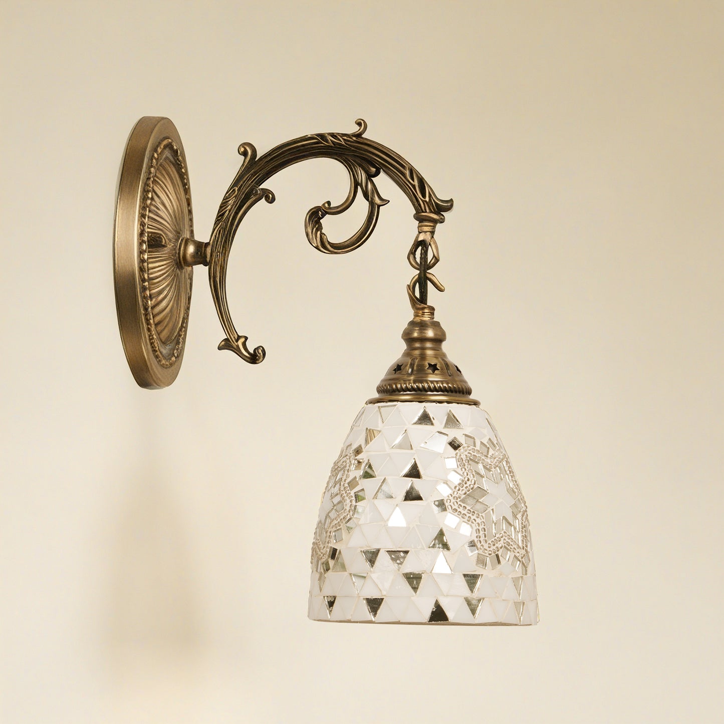 Vintage Mosaic Glass Wall Sconce - Ornate Bronze Wall Light (E26 Base, Warm Light Included)