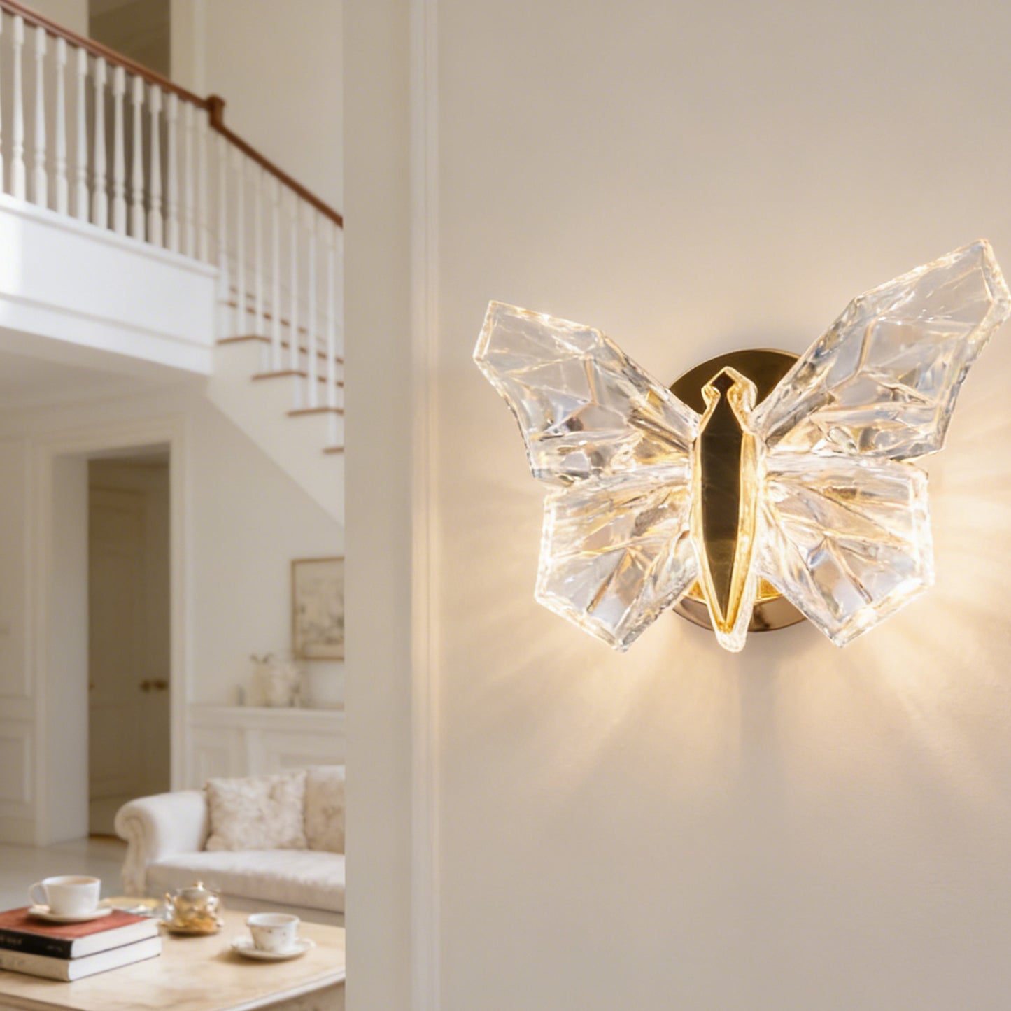 Modern Crystal Butterfly LED Wall Sconce - GoldFinish Wall Light(Warm LED Included)