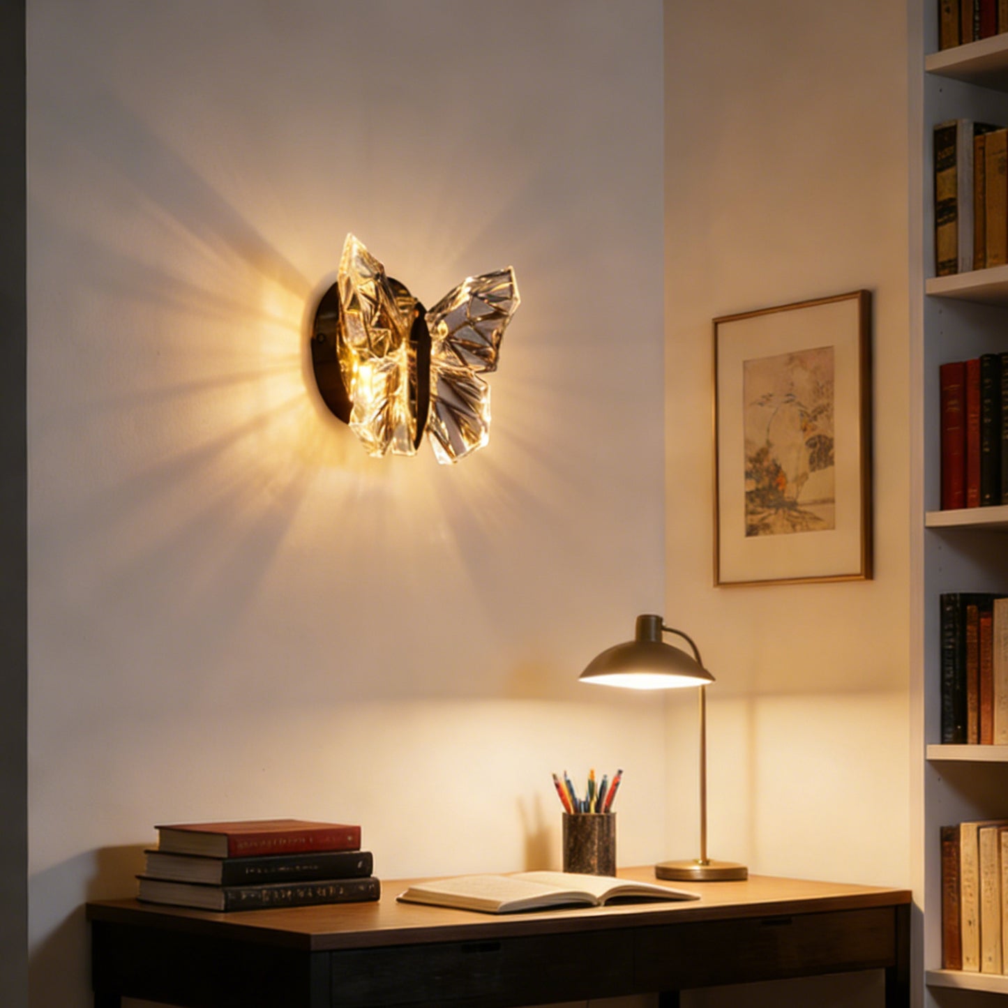 Modern Crystal Butterfly LED Wall Sconce - GoldFinish Wall Light(Warm LED Included)