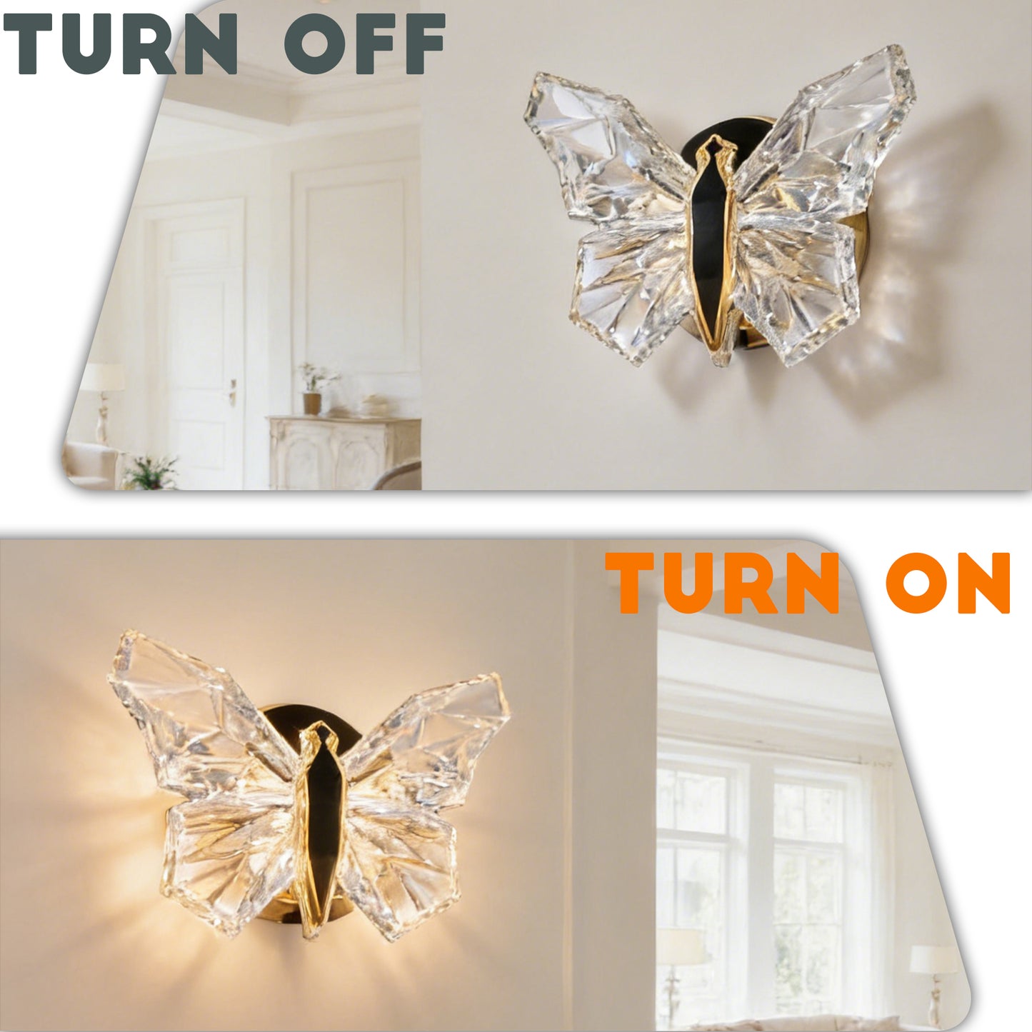 Modern Crystal Butterfly LED Wall Sconce - GoldFinish Wall Light(Warm LED Included)