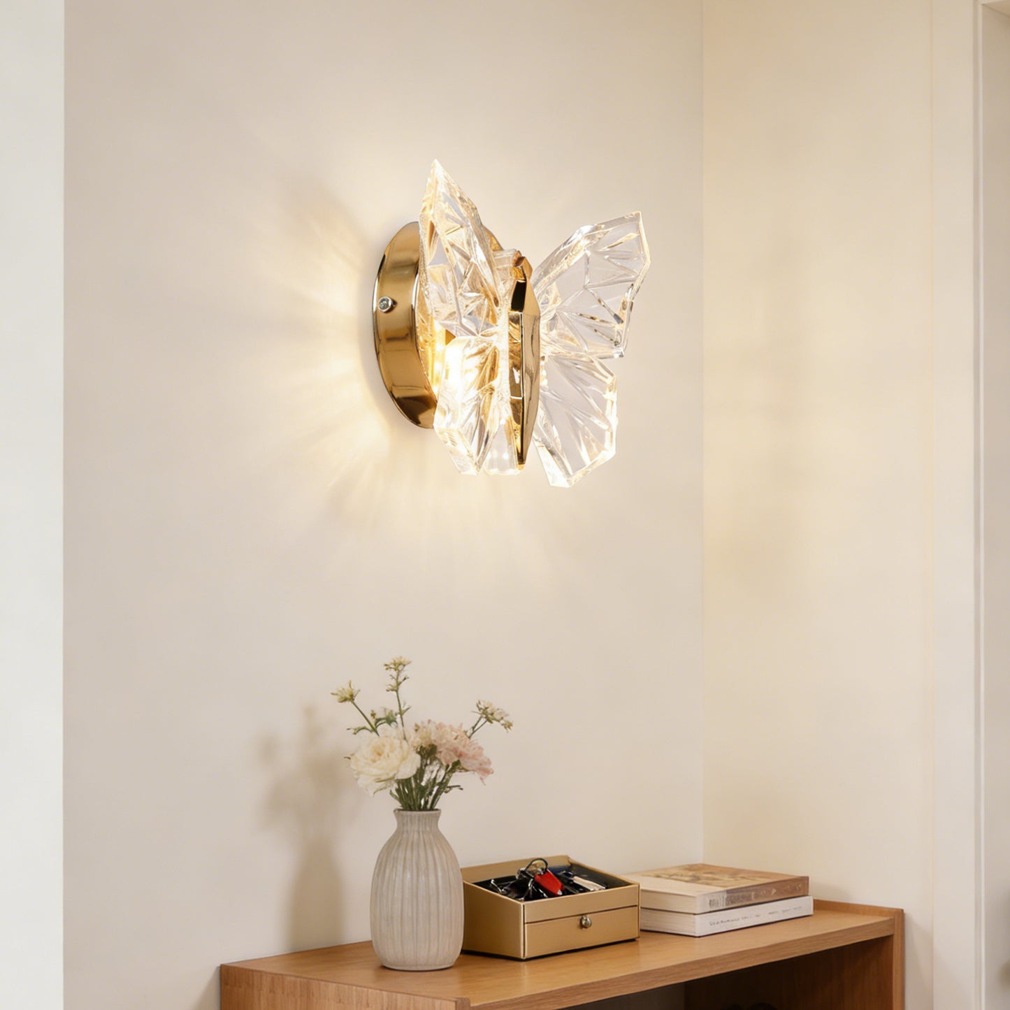 Modern Crystal Butterfly LED Wall Sconce - GoldFinish Wall Light(Warm LED Included)