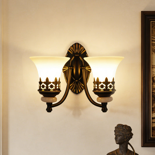 Vintage Double Light Wall Sconce - Antique Metal & Frosted Glass Wall Lamp