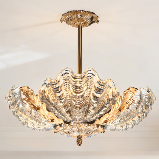 Vintage Shell Crystal Chandelier - Gold 3-Color Dimmable LED Semi-Flush Mount Ceiling Light