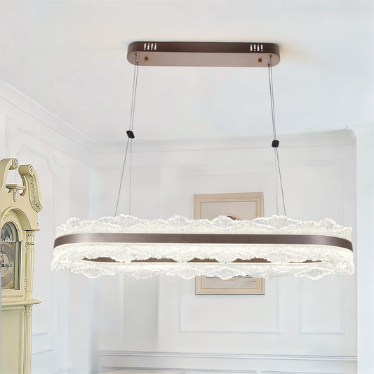 Modern Lace Texture LED Linear Pendant Light - Rose Gold 3-Color Dimmable Chandelier