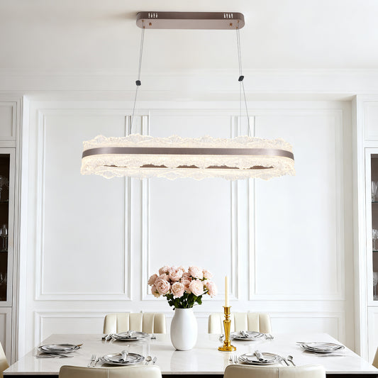 Modern Lace Texture LED Linear Pendant Light - Rose Gold 3-Color Dimmable Chandelier