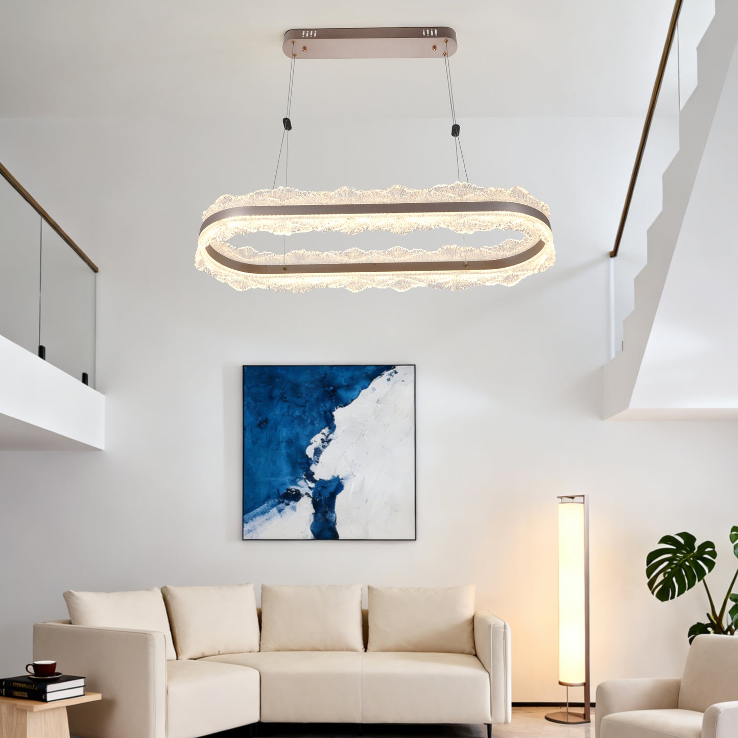 Modern Lace Texture LED Linear Pendant Light - Rose Gold 3-Color Dimmable Chandelier