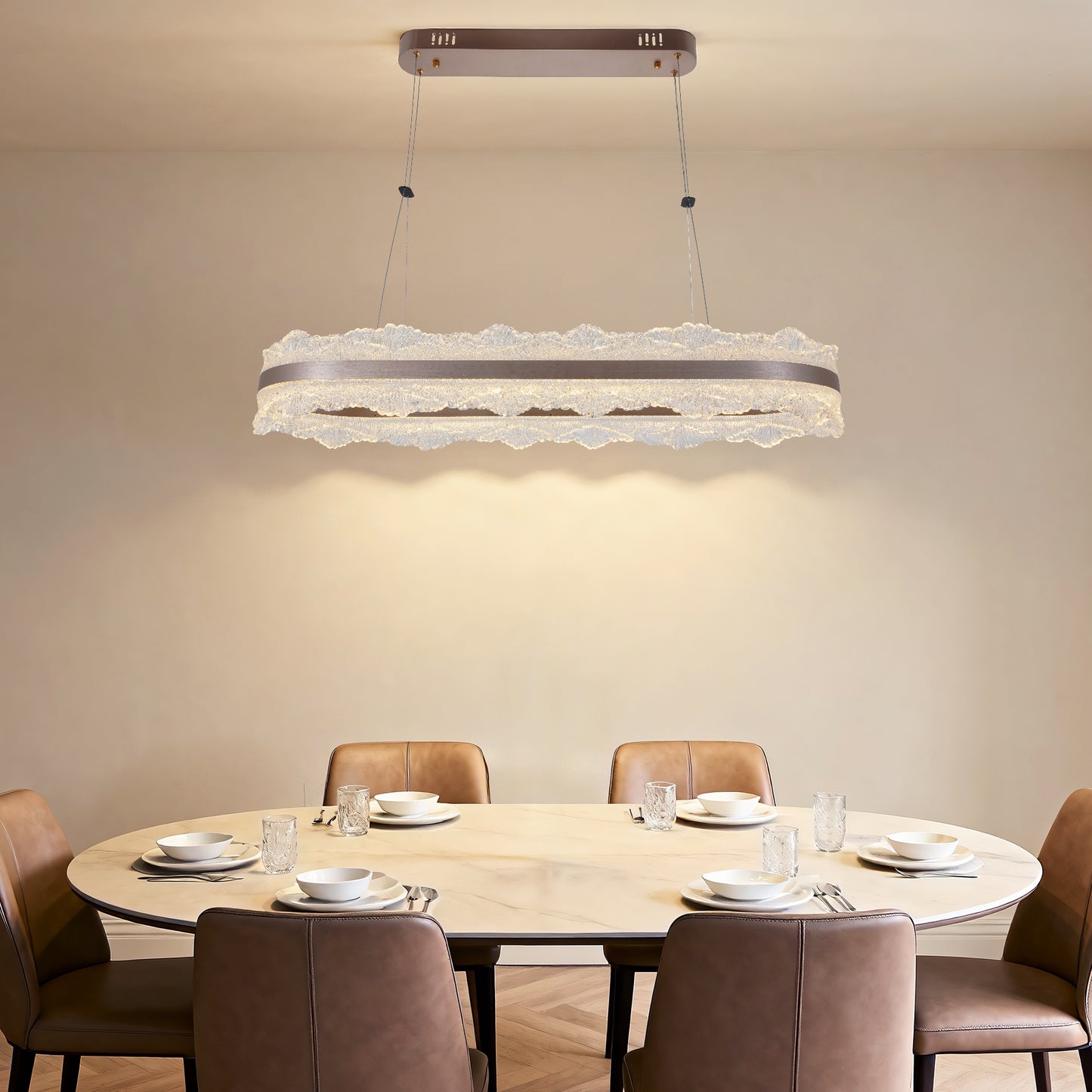 Modern Lace Texture LED Linear Pendant Light - Rose Gold 3-Color Dimmable Chandelier