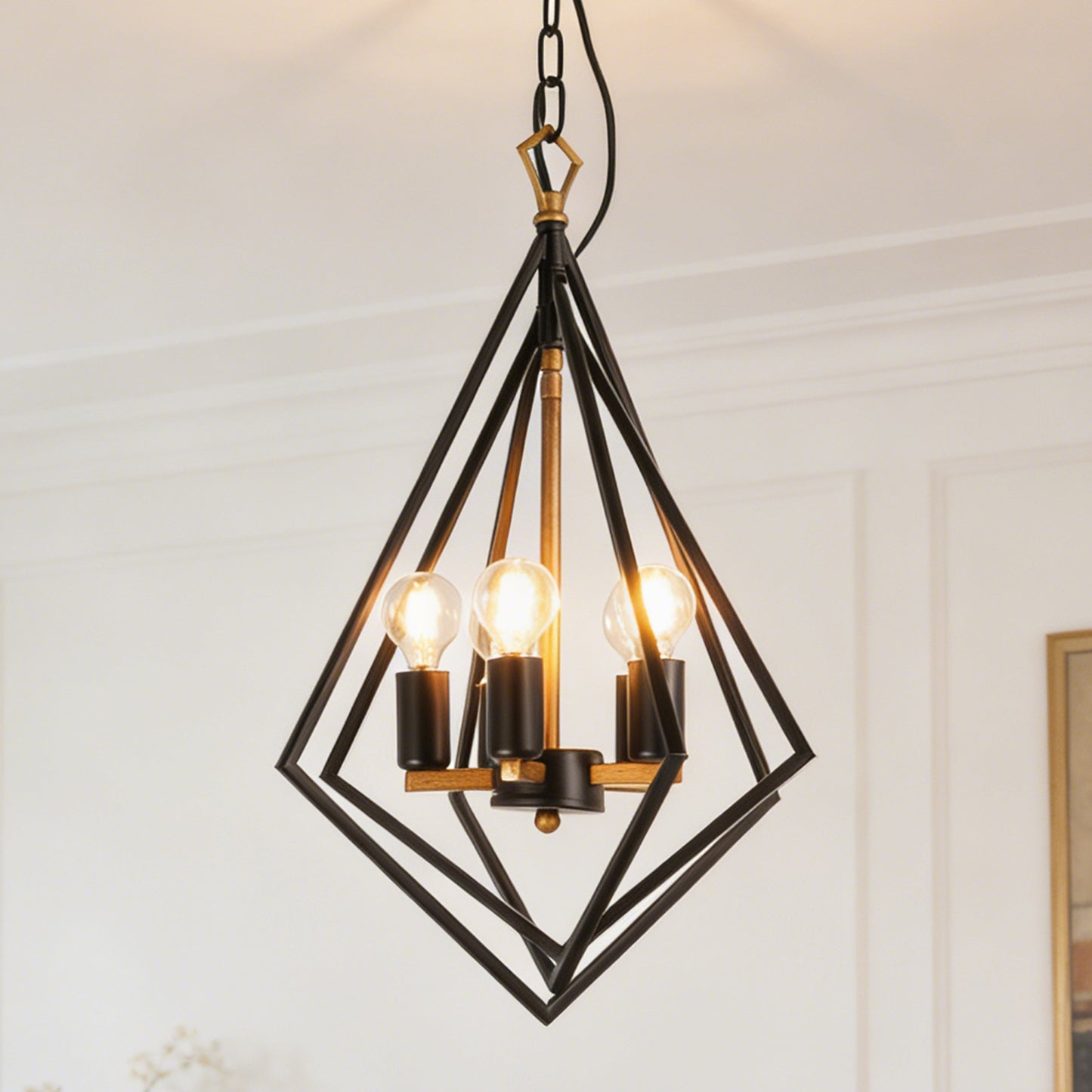 Industrial Geometric Diamond 5-Light Pendant Light - Adjustable Height Chandelier